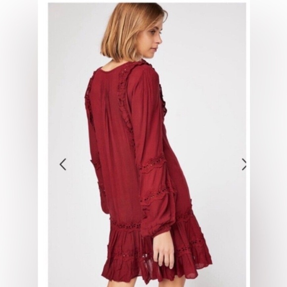 Free People Snow Angel mini boho maroon oversized shapeless dress Elegant SZ/L - Picture 3 of 13